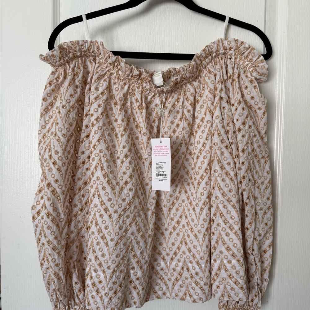 Lilly Pulitzer Cream Puff Sleeve Smocked Blouse